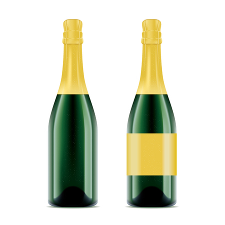 Green champagne bottle with gold foil. Vector illustration.のイラスト素材