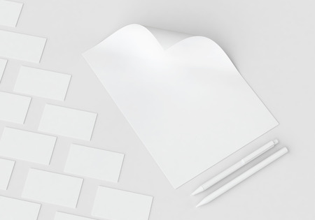 White stationery mock-up template for branding identity on gray background for graphic designers presentations and portfolios. 3D rendering.の写真素材