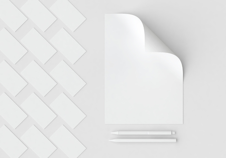 White stationery mock-up template for branding identity on gray background for graphic designers presentations and portfolios. 3D rendering.の写真素材