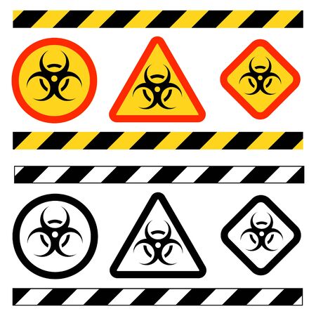 Set on Biohazard or biological threat alert icon. Warning sign of virus. Danger Coronavirus Bio hazard symbol.の写真素材