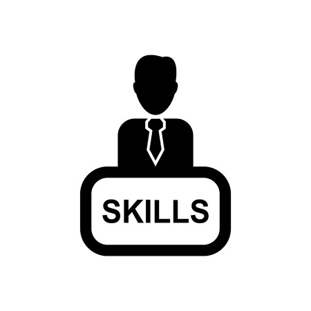 Black illustration of a person icon with the text SKILLSのイラスト素材