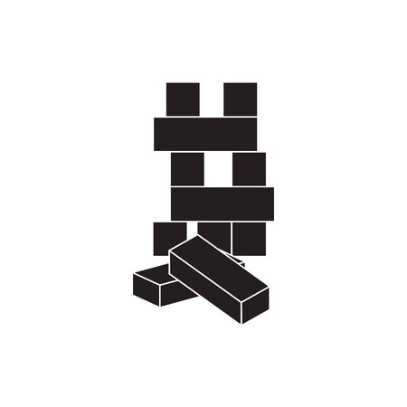 Wooden block icon, wooden toy icon, vector line illustrationのイラスト素材