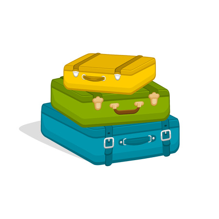 Stack of suitcases isolated on white background. Travel baggage luggage. Illustration for travel, holidays, trips. Vector illustrationin a flat style.のイラスト素材