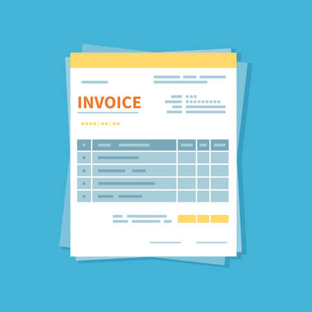 Invoice icon isolated on a blue background. Unfilled, minimalistic form of the document. Payment and...