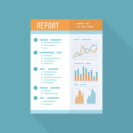 Work with documents, filling forms. Blank, crumpled paper, pencil, stickers, binder clip. Vector illustration top viewのイラスト素材