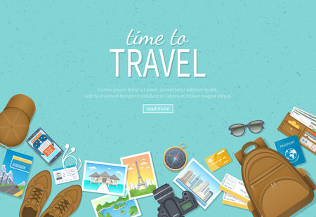 Time to travel, vacation, journey. Travel planning, preparing, packing check list, booking hotel....