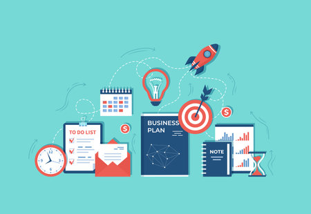 Business project startup, financial planning, idea, strategy, management, implementation and success.のイラスト素材