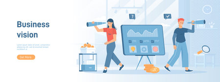 Business vision concept. People looking opportunities, successful strategy, new business ideas. Flat concept great for social media promotional material. Website banner on white baのイラスト素材