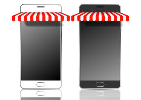 Black and white mobile smart phones with awningsのイラスト素材