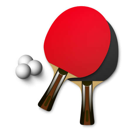 Vector red and black wooden table tennis rackets with balls.のイラスト素材