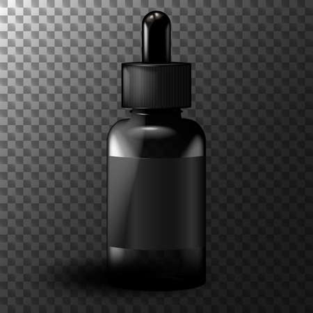 Realistic black vape liquid bottle mockup - transparent vector illustrationのイラスト素材