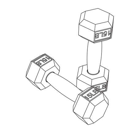 Vector illustration of dumbbells - line sketch art. 15LBのイラスト素材