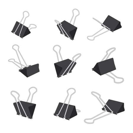 Vector set of perspective paper binder clips - isolatedのイラスト素材