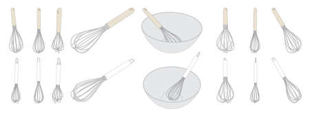 Vector set of whisk hand mixer, the egg beater tool, isolated on whiteのイラスト素材