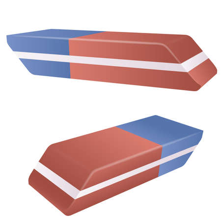 Vector realistic rubber eraser for school, red and blue