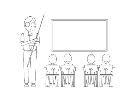 Kids studying in classroom with teacher - Vector illustrationのイラスト素材