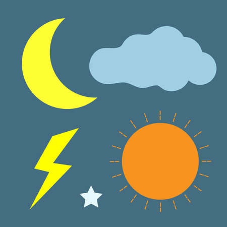 Sun moon lightning cloud iconのイラスト素材