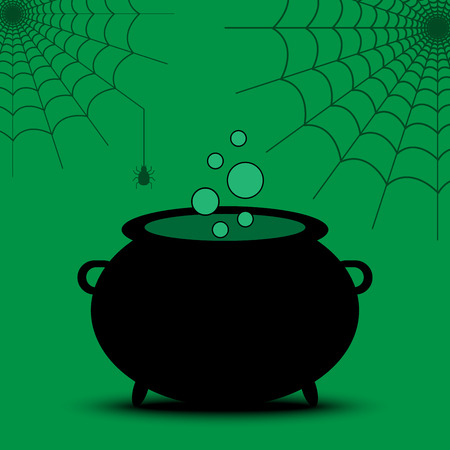 Spiderweb and witch cauldron halloween isolatedのイラスト素材