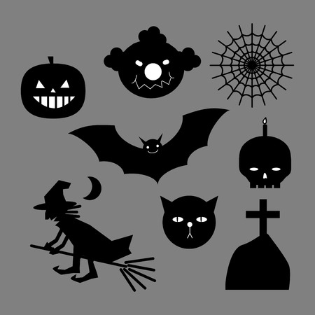 Halloween icons set in dark gray background.のイラスト素材