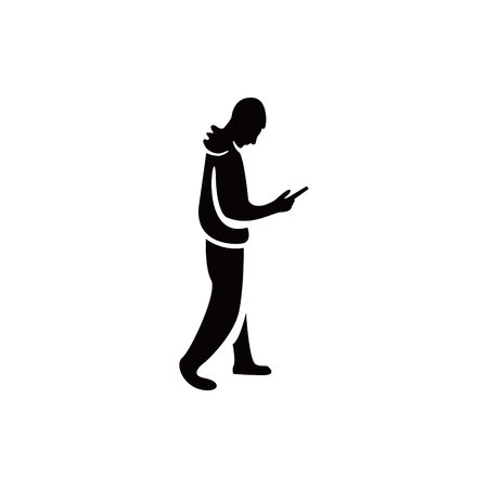 man goes with the phone in hand icon vector flat designのイラスト素材