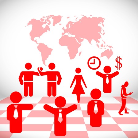 Business people team crowdy walk silhouette concept businesspeople group human resources over world map background vector iconのイラスト素材