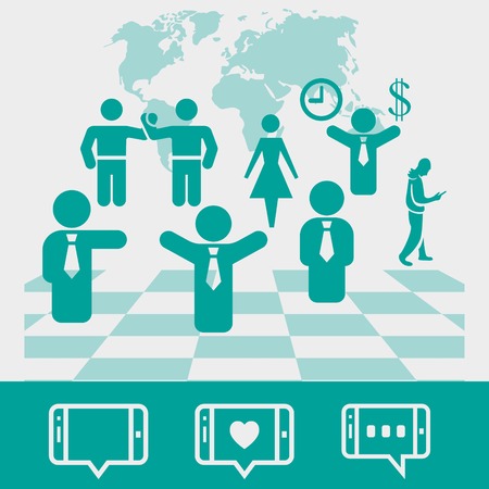 Business people team crowdy walk silhouette concept businesspeople group human resources over world map background vector iconのイラスト素材