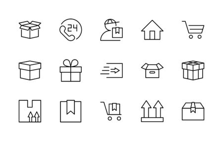 Set of Shipping vector line icon. It contains symbols to box, home and more. Editable Stroke.のイラスト素材