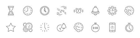 Set of Time Vector Line Icons. Contains such Icons as Timer, Speed, Alarm, Restore, Time Management and more. Editable Stroke. 32x32 Pixelsのイラスト素材