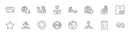 International Customs Day Set Line Vector Icons. Editable Stroke. 32x32 Pixelsのイラスト素材