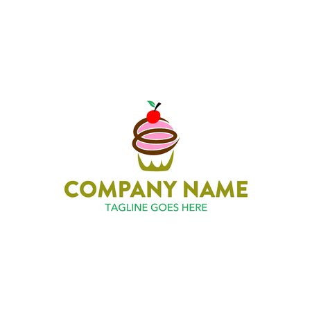 Pink cupcake with cherry bakery logo.のイラスト素材