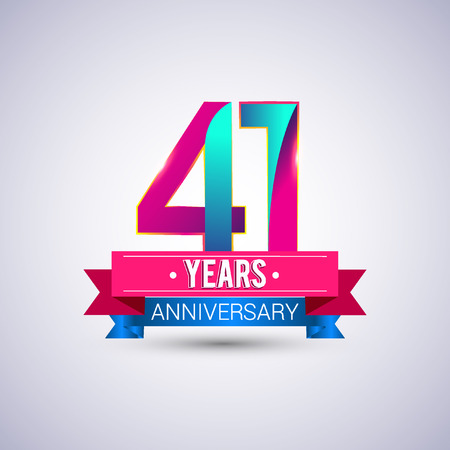 41 years anniversary logo, blue and red colored vector designのイラスト素材