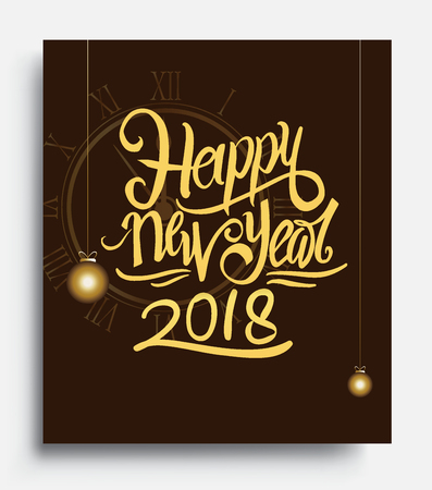 Happy New Year 2018 text design gold colored isolated on black background, vector elements for calendar and greeting card.のイラスト素材
