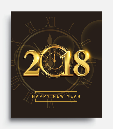 Happy New Year 2018 - New Year Shining background with gold clockのイラスト素材