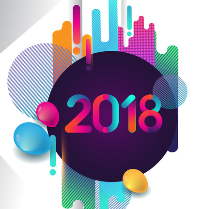 2018 modern and colorful, happy new year 2018 sign with abstract background, vector illustrationのイラスト素材
