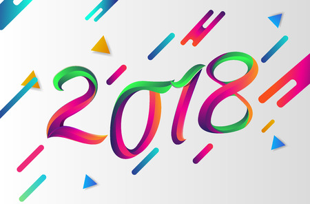 2018 modern and colorful logotype, happy new year 2018 sign with abstract background, vector illustrationのイラスト素材