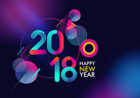 Happy new year 2018 colorful vector design, geometric backgroundのイラスト素材