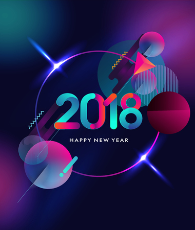 2018 modern and colorful logotype, happy new year 2018 sign with abstract background, vector illustrationのイラスト素材