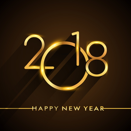 New Year 2018 golden colored text Design. isolated on dark background, text design gold colored, vector elements for calendar and greeting card.のイラスト素材