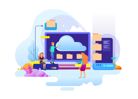 Landing page design concept of data center and backup data, maintenance and data storage. Vector illustration concepts for website design ui/ux and mobile website development.のイラスト素材