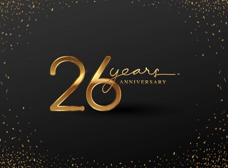 26 Years Anniversary Logo with Confetti Golden Colored isolated on black background, vector design for greeting card and invitation cardのイラスト素材