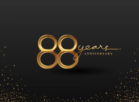 88 Years Anniversary Logo with Confetti Golden Colored isolated on black background, vector design...