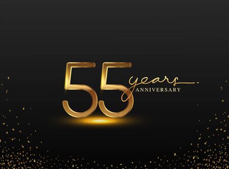 55 Years Anniversary Logo with Confetti Golden Colored isolated on black background, vector design for greeting card and invitation cardのイラスト素材
