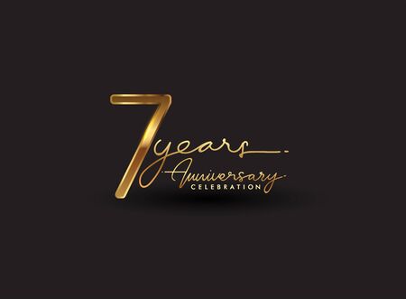 7 Years Anniversary Logo Golden Colored isolated on black background, vector design for greeting card and invitation cardのイラスト素材