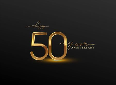 50 Years Anniversary Logo Golden Colored isolated on black background, vector design for greeting card and invitation cardのイラスト素材