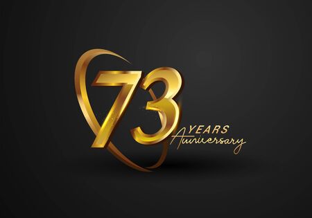 73 Years Anniversary Celebration. Anniversary logo with ring and elegance golden color isolated on black background, vector design for celebration, invitation card, and greeting cardのイラスト素材