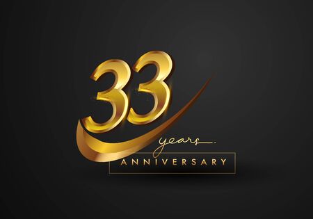 33 Years Anniversary Celebration. Anniversary logo with ring and elegance golden color isolated on black background, vector design for celebration, invitation card, and greeting cardのイラスト素材