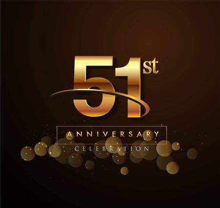 51st golden anniversary icon with swoosh and sparkle golden colored isolated on elegant background, vector design for greeting card and invitation cardのイラスト素材
