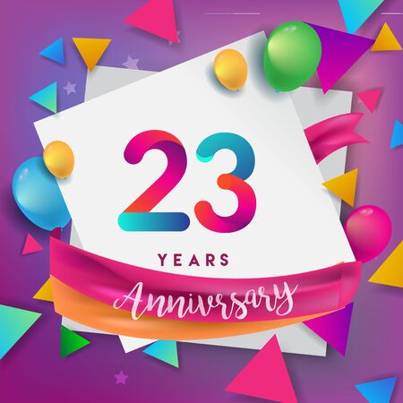 23rd years anniversary logo, vector design birthday celebration with colorful geometric, Circles and balloons isolated on white background.のイラスト素材