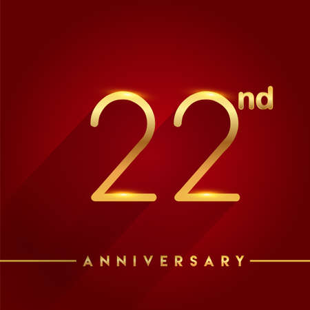 Celebrating of 22nd years anniversary, logotype golden colored isolated on red background, vector design for greeting card and invitation cardのイラスト素材