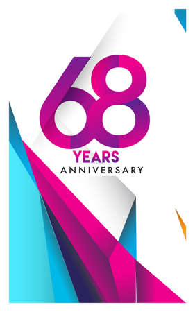 68th years anniversary, vector design birthday celebration with colorful geometric isolated on white...